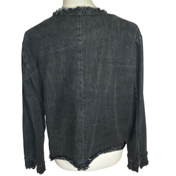 Nixon Asked Cash Black Distressed Denim Jacket with Raw Edge Design - Picture 4 of 7